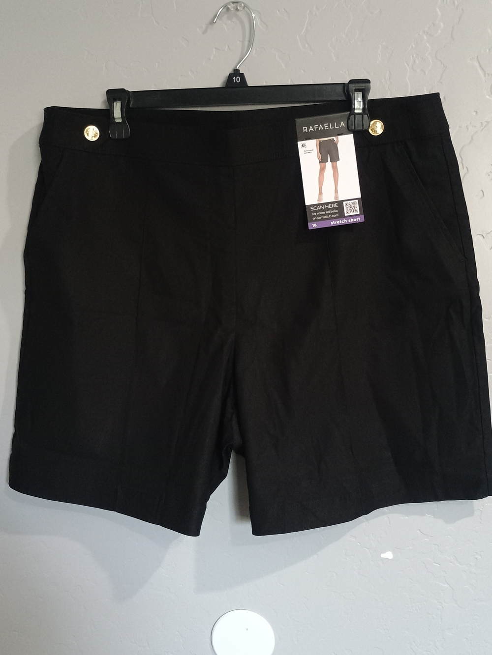 Rafaella Black Stretch Pull-On Bermuda Shorts with Gold Buttons